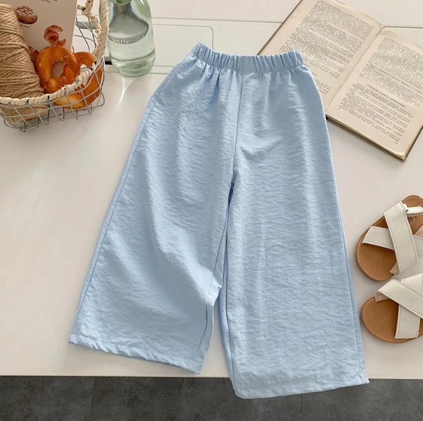 6M-7Y Toddler Solid Color Wide Leg Cropped Pants Baby Infant Loose Fit Casual Trousers Light Popular Children Daily Wear Pants