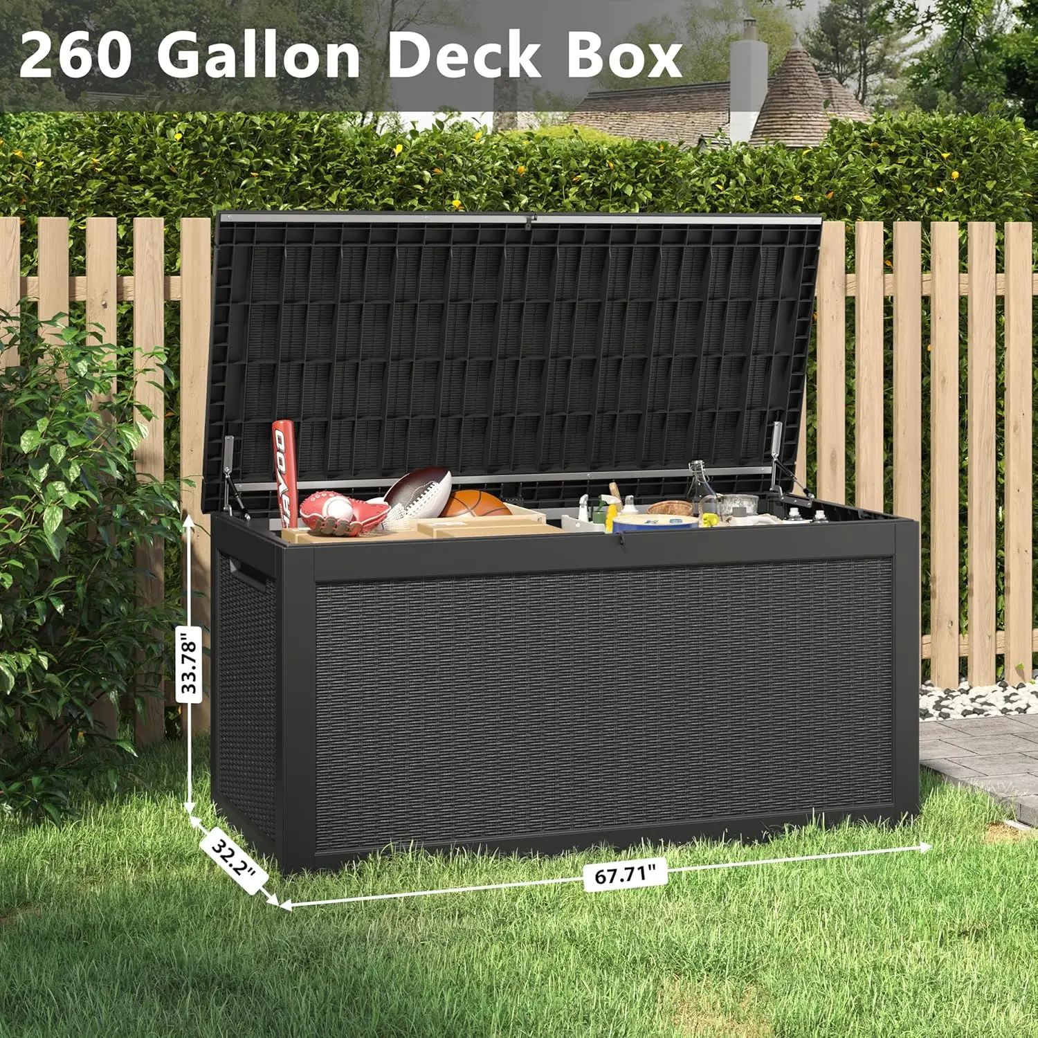 

260 Gallon Outdoor Storage Box, Resin Deck Boxes Indoor and outdoor, Waterproof Storage Box Lockable Lid for Garden Tool