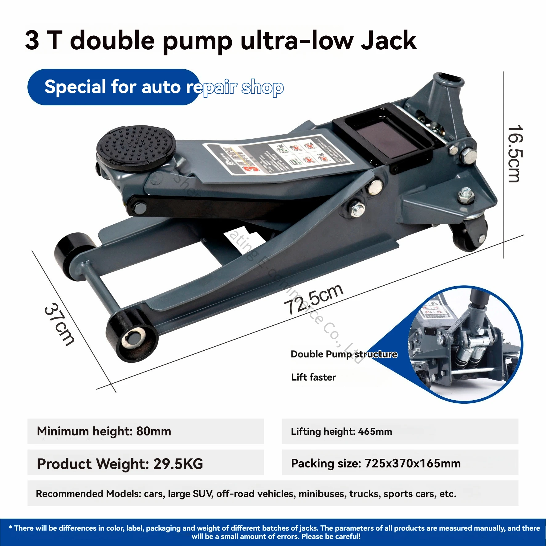 3T Hydraulic Jack, Hydraulic Oil for Small Cars, Horizontal Pneumatic, New Labor-saving, Portable for Small Cars