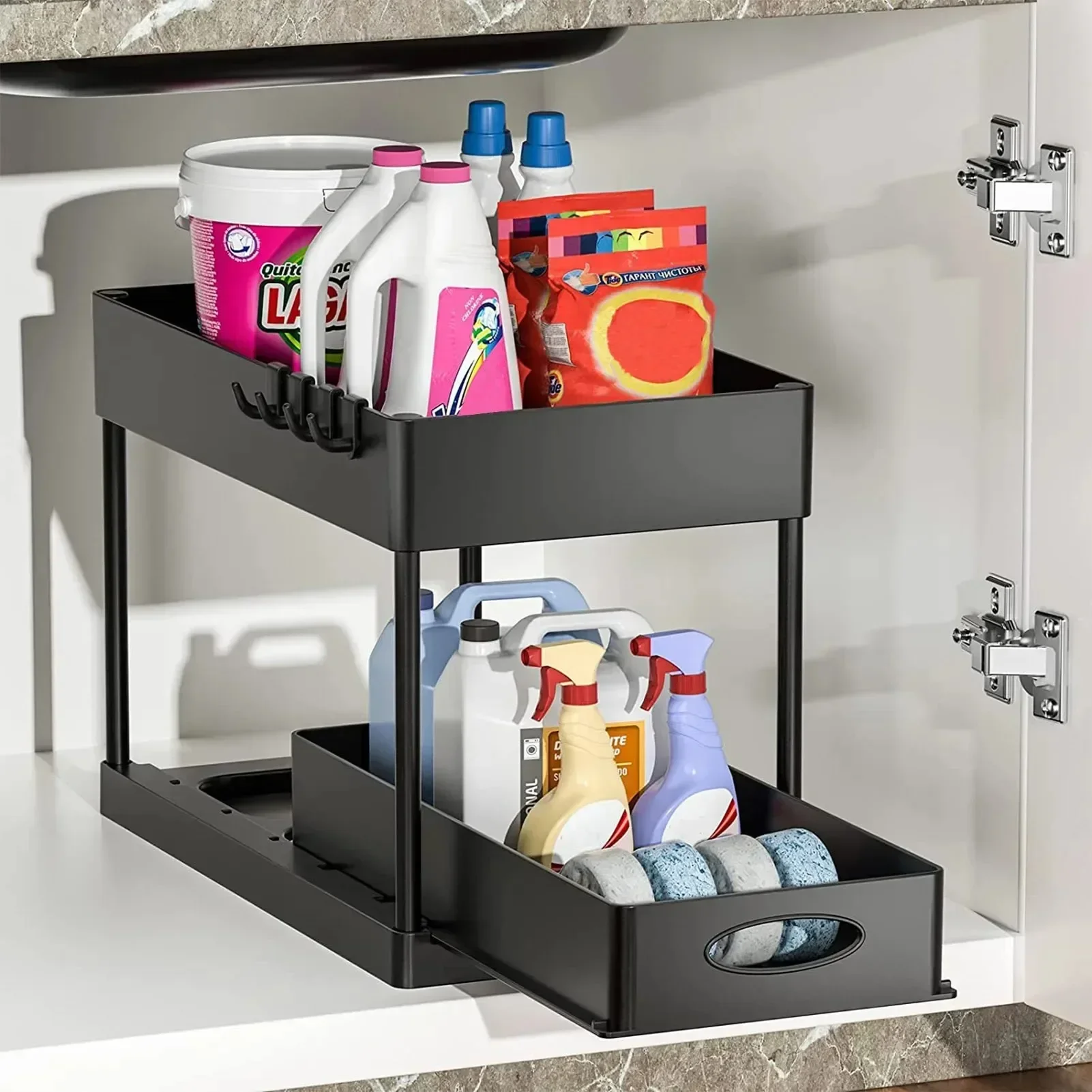 

Kitchen Organizer Under Sink Organizer Sliding Drawer Storage Rack 2 Tier Organizer Storage Multipurpose Holder Rack for Kitchen