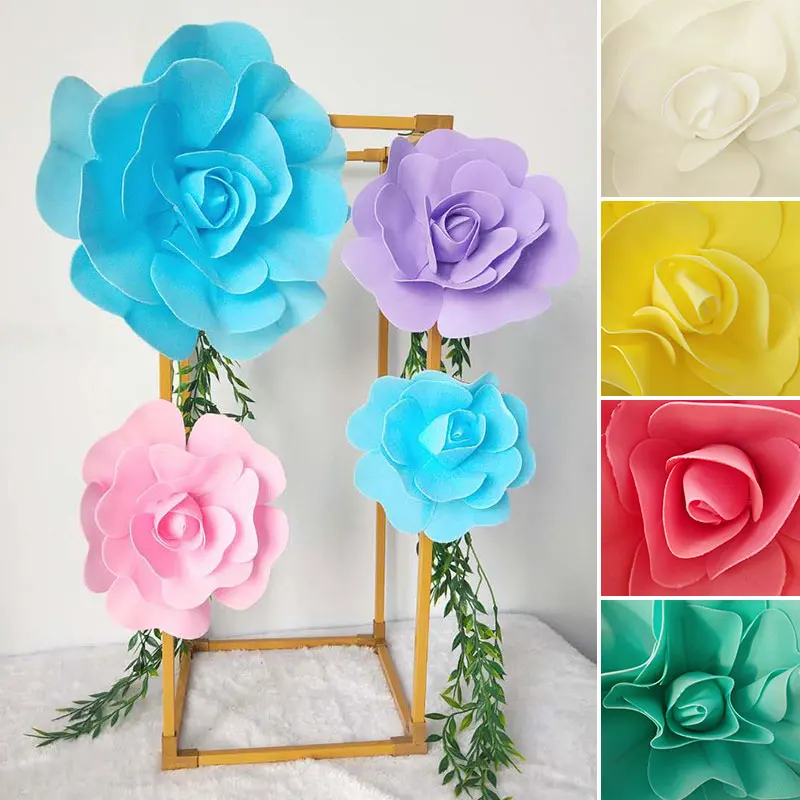 1PC Large Rose PE Foam Flowers Flat Bottom Giant Flowers Wall Wedding Background DIY Party Faux Flower Decor Fake Flore Heads