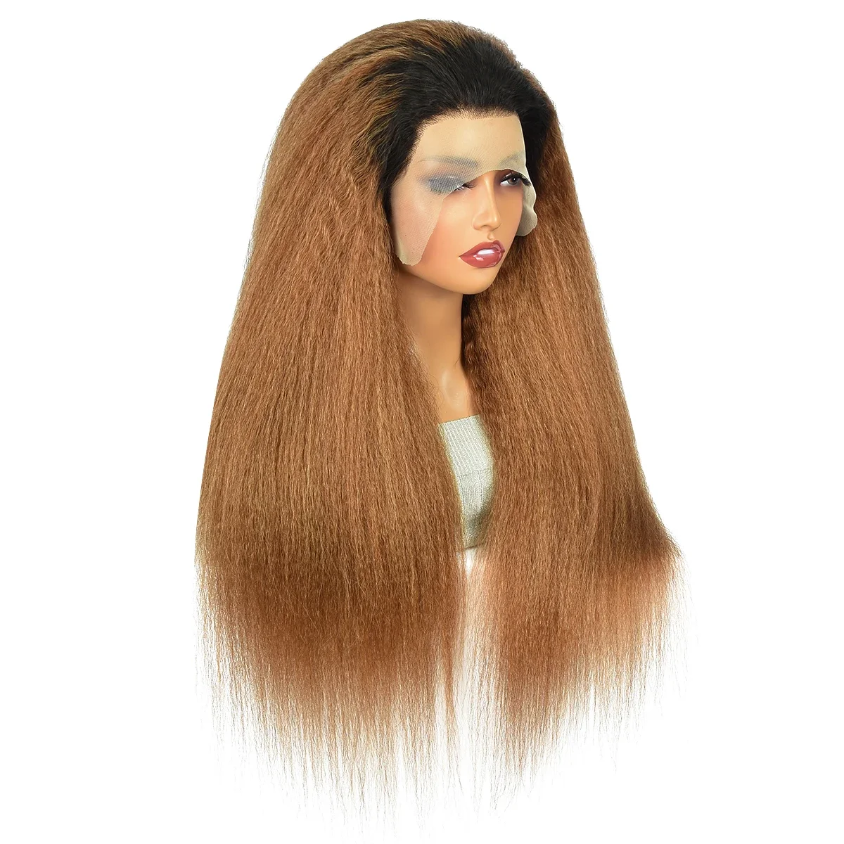 أومبير براون ياكي 26 بوصة 180 الكثافة لينة غريب مستقيم الدانتيل الجبهة الباروكات للنساء مع BabyHair الاصطناعية ارتداء اليومي الباروكات