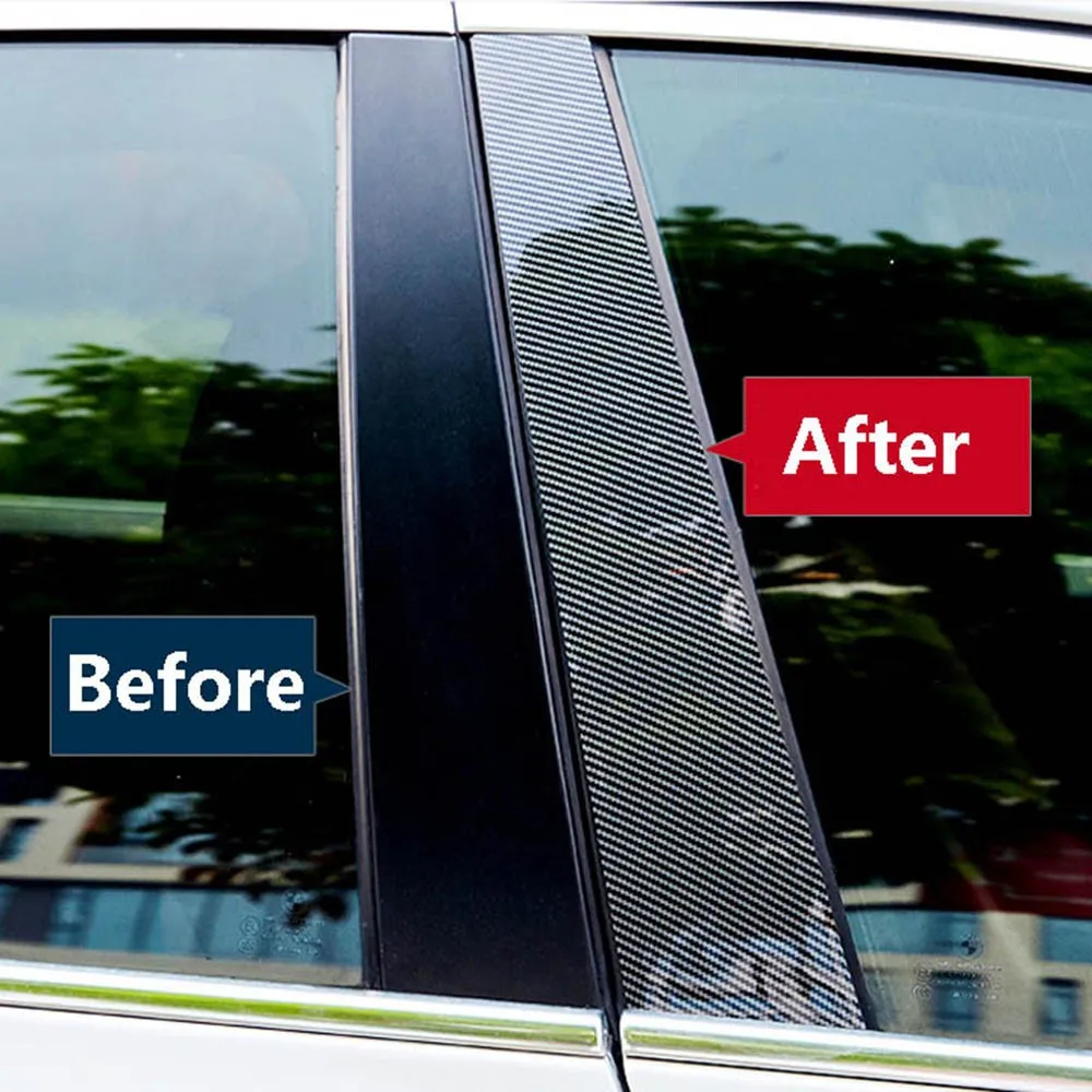 6Pcs Car Middle Column PC Window Trims Decoration B C Pillar Strip Sticker for Skoda Fabia 2007-2010 2011 2012 2013 2014