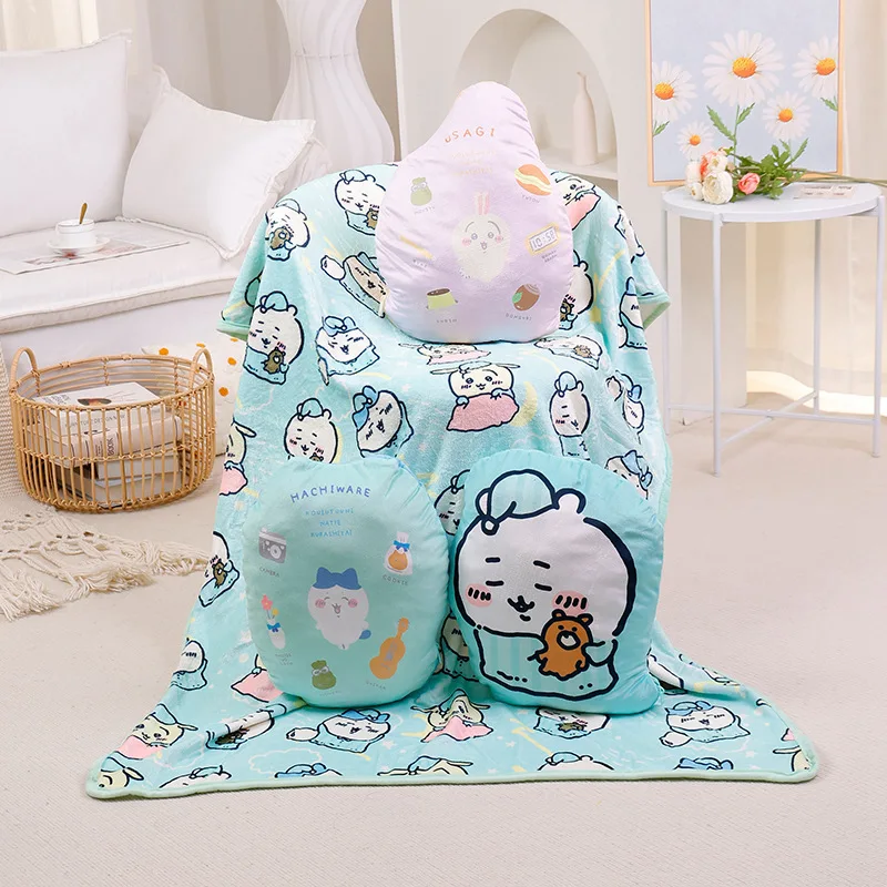 Cute Cartoon Chiikawa Plush Doll Pillow with Built-in Large Plush Blanket Cushion Sleeping Pillow Air Conditioning Blanket