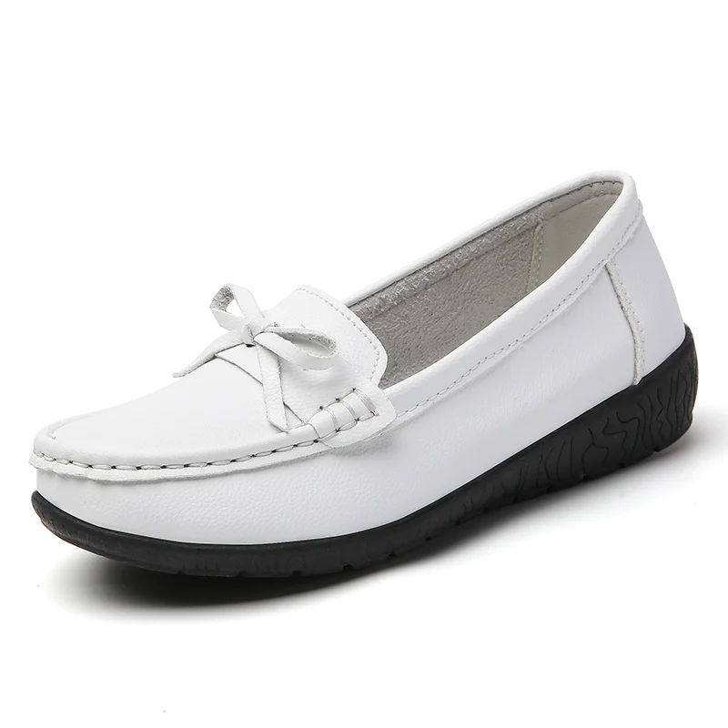 Wedge Women Flats Genuine Leather Fashion Outdoor Nurse Shoes Slip On Shoes Woman Moccasins Walking Plus Size Zapatos Mujer