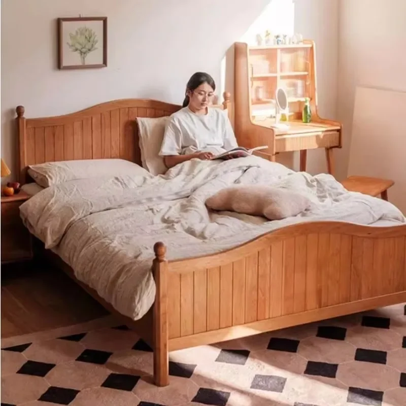 Bonita plataforma de cama alta nórdica, estribo elegante y moderno de madera maciza, marco de cama de lujo, juegos de dormitorio, muebles Letto Moderno para el hogar