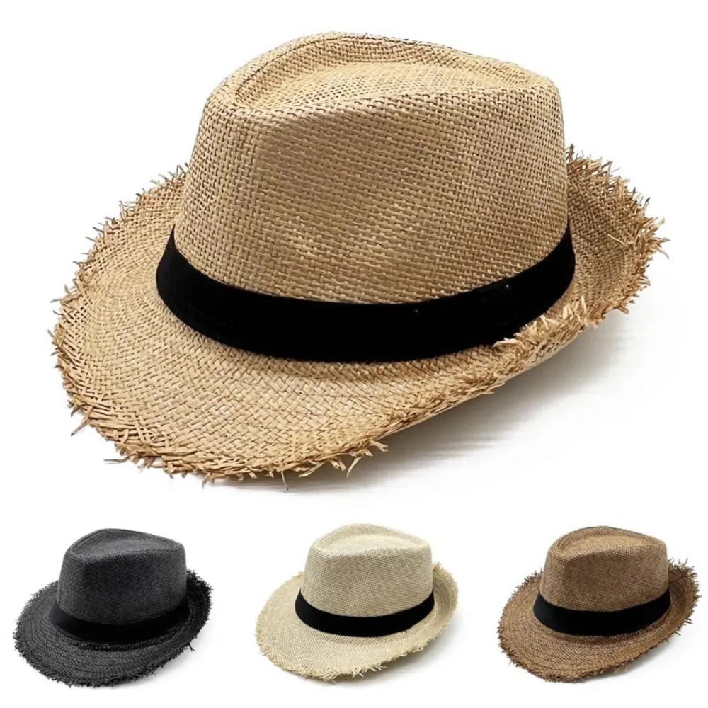 

Fashion Sun Protection Sun Hat Straw Wide Brim Jazz Hat Cowboy Straw Hat Mens