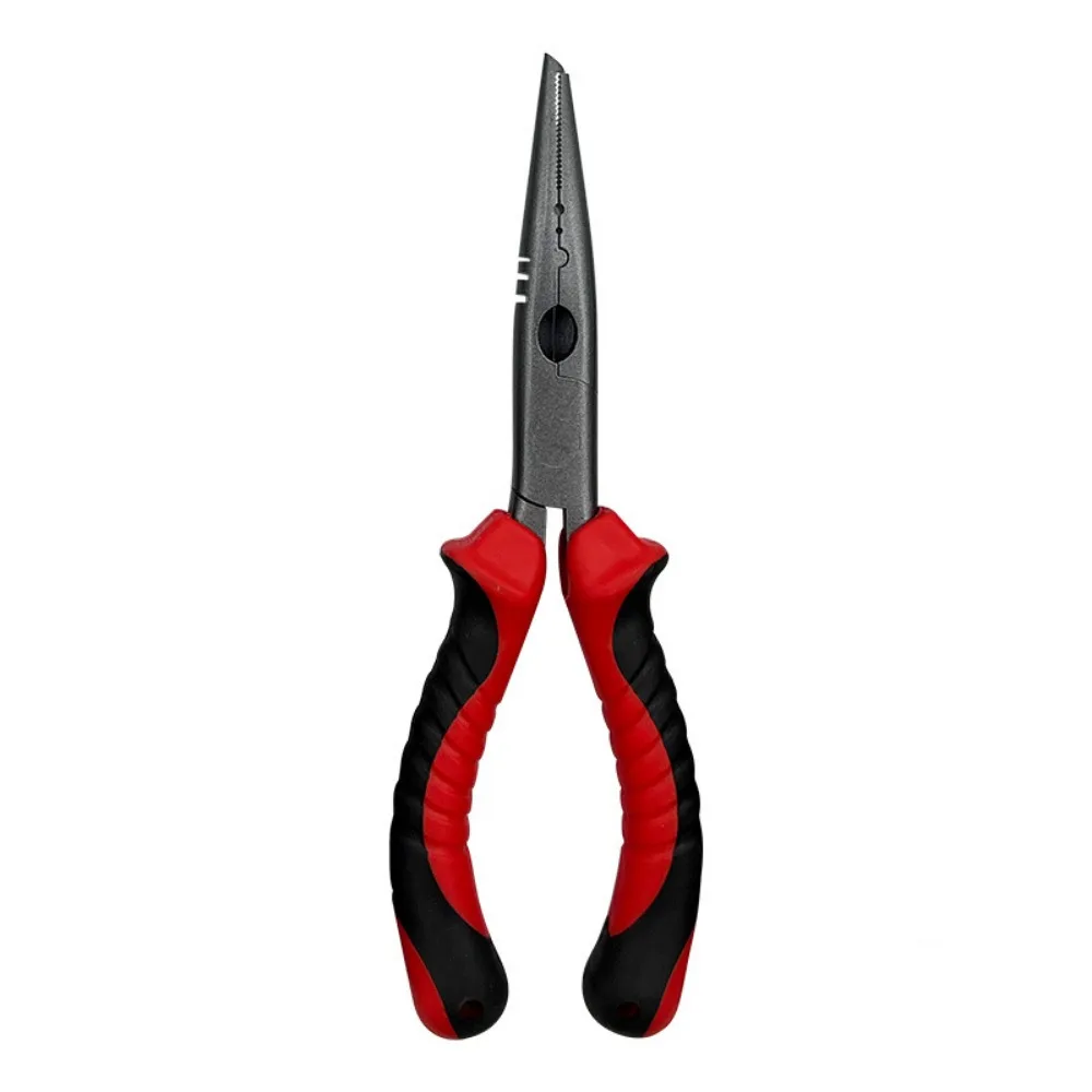 

High Carbon Steel Fishing Pliers Line Cutter Remover Bent Long Nose Fish Mouth Pliers Hook Multi-functional with Rubber Handle