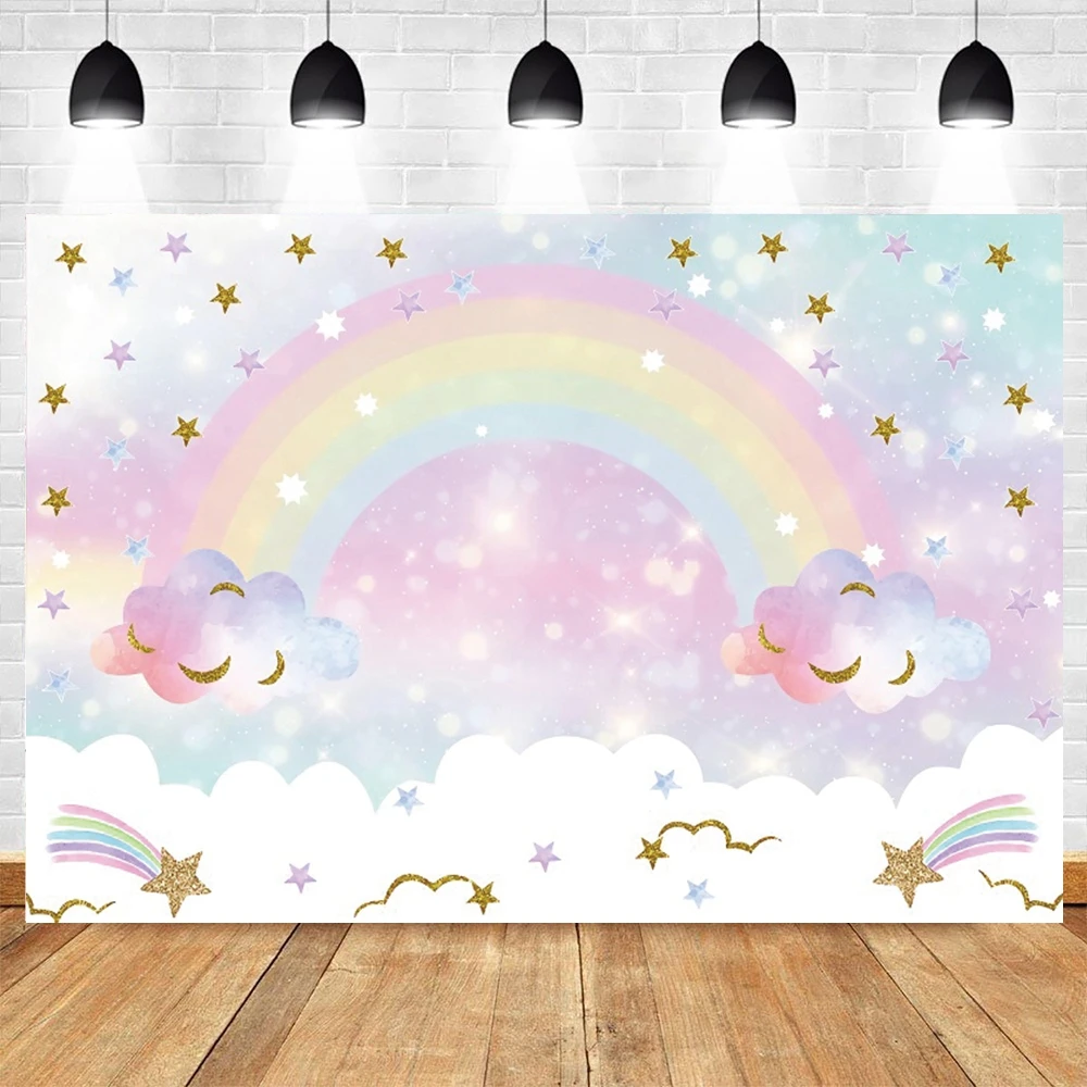 เด็กวันเกิดสายรุ้ง Boho พื้นหลังสำหรับถ่ายภาพดอกไม้ Party Decor ฉากหลังภาพเด็ก Photo Studio Photophone