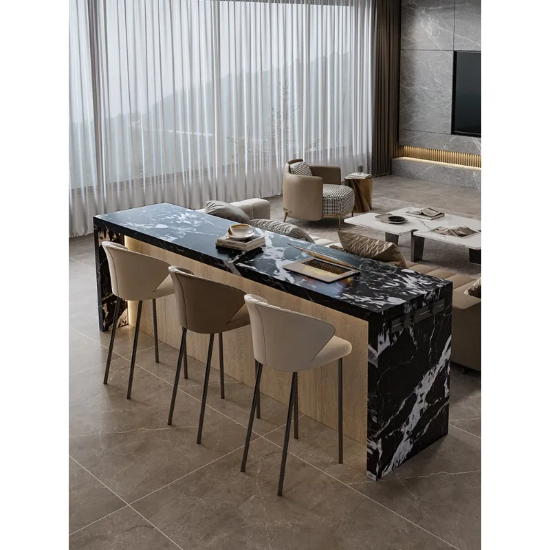 

Rock slab island dining table integrated light luxury kitchen living room partition sofa back long table