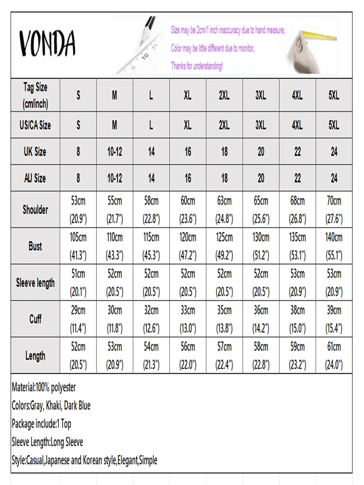 プラスサイズ 5XL VONDA 冬の女性のジャケット長袖ラペルストリートコート秋のファッションポケット固体ジッパーカジュアルアウターコート