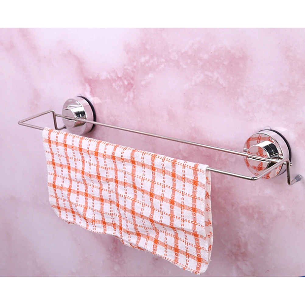 

Stainless Steel Bathroom Double Pole Towel Rack Suction Cup Wall Mounted No Drill Adhesive Bath Storage Rack Vacuum
