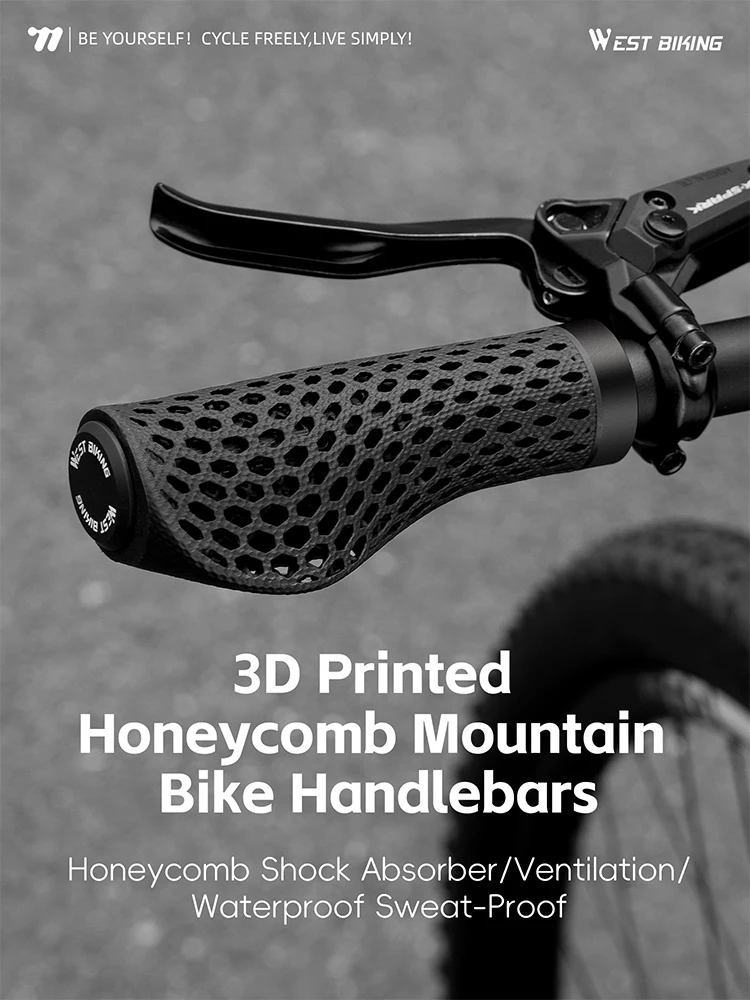 AliExpress West Biking WEST BIKING 3D Printed Bike Grips Ergonomic MTB Handle Grip Breathable Shock Absorption Bike Handlebar Grips Bicycle Accessories