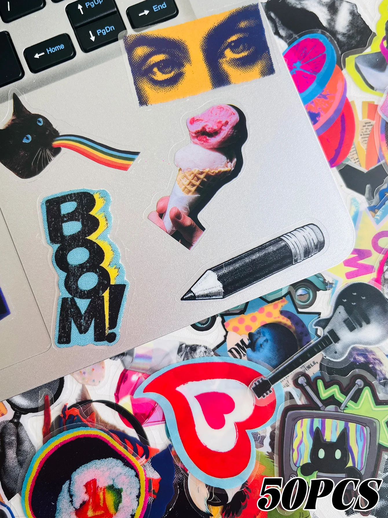 50Pcs Retro Pop Art Collage Clear Stickers, Vintage Decals, Aesthetic Decor Stickers Laptop Luggage Scrapbook DIY Craft Gift
