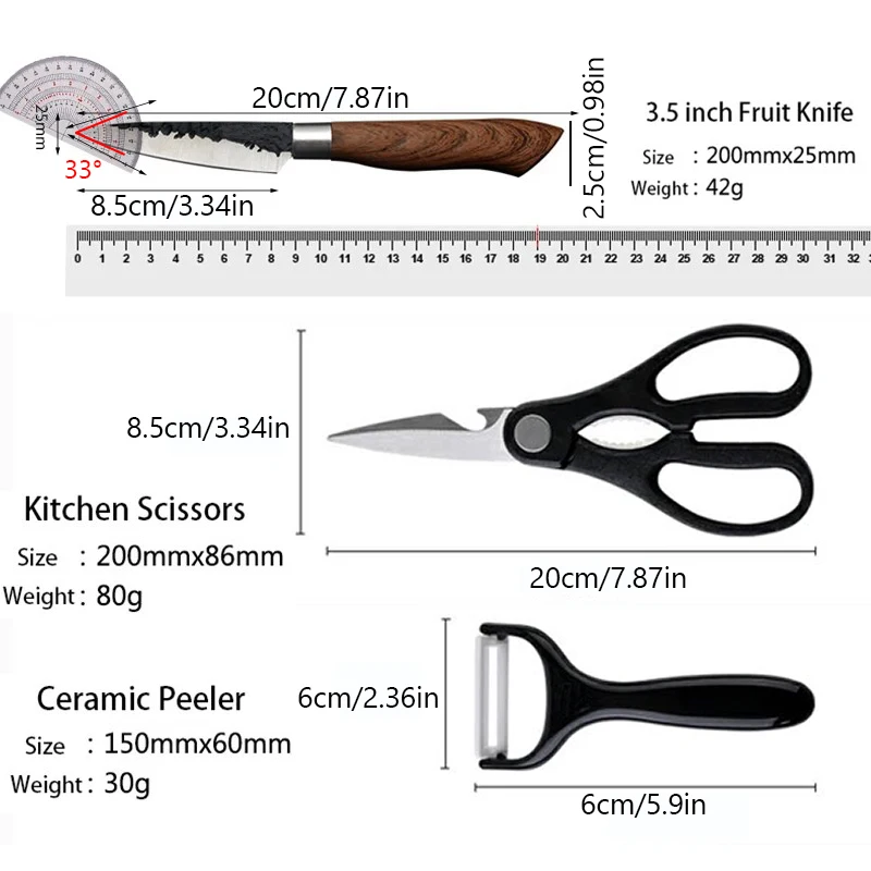 6pcs Stainless Steel Kitchen Knife Set Chef Knives Slicing Knife Meat Cleaver Fruit Knife Peeler Scissors