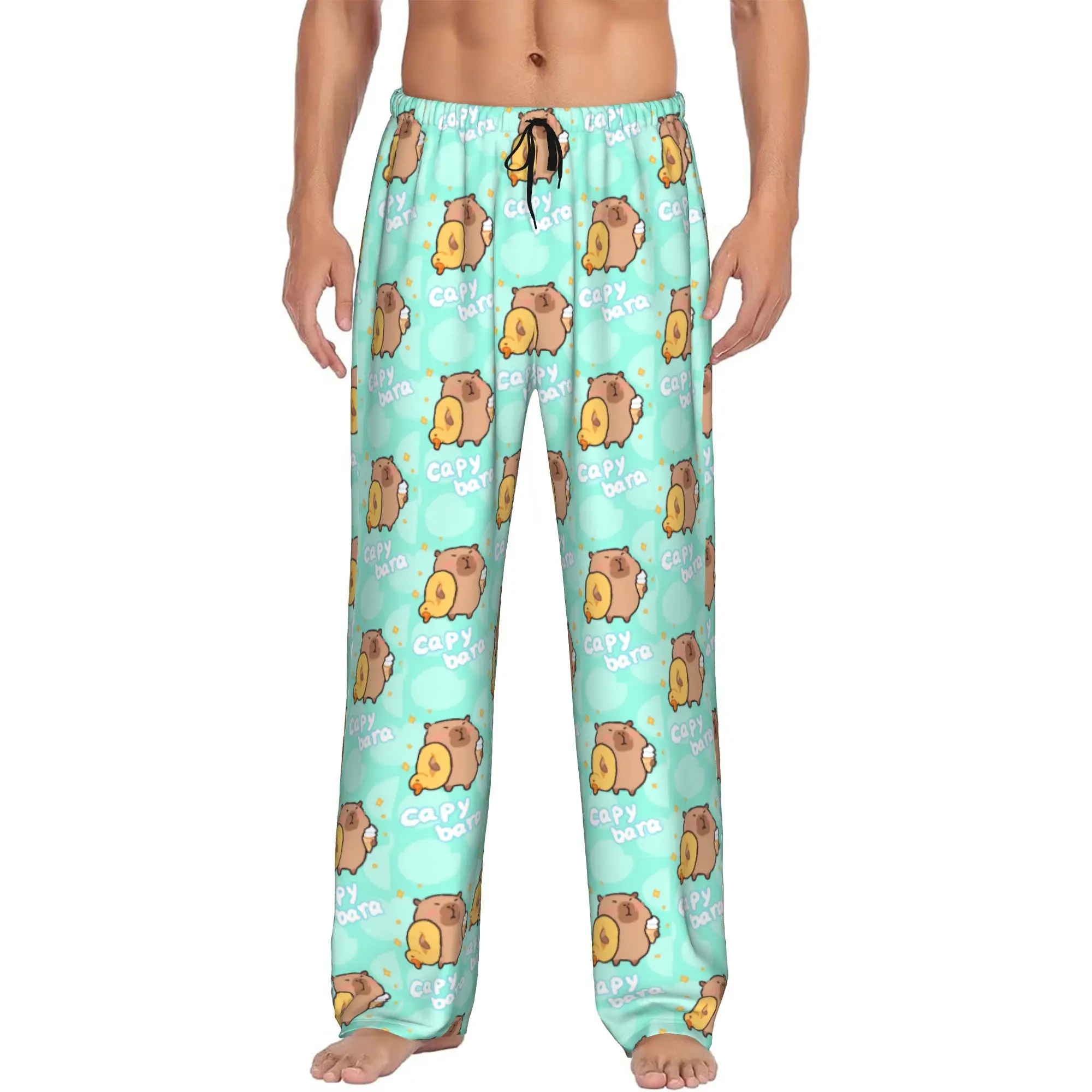 

Custom Funny Capybara Pajama Pants Sleepwear for Men Elastic Waistband Sleep Lounge Bottoms with Pockets