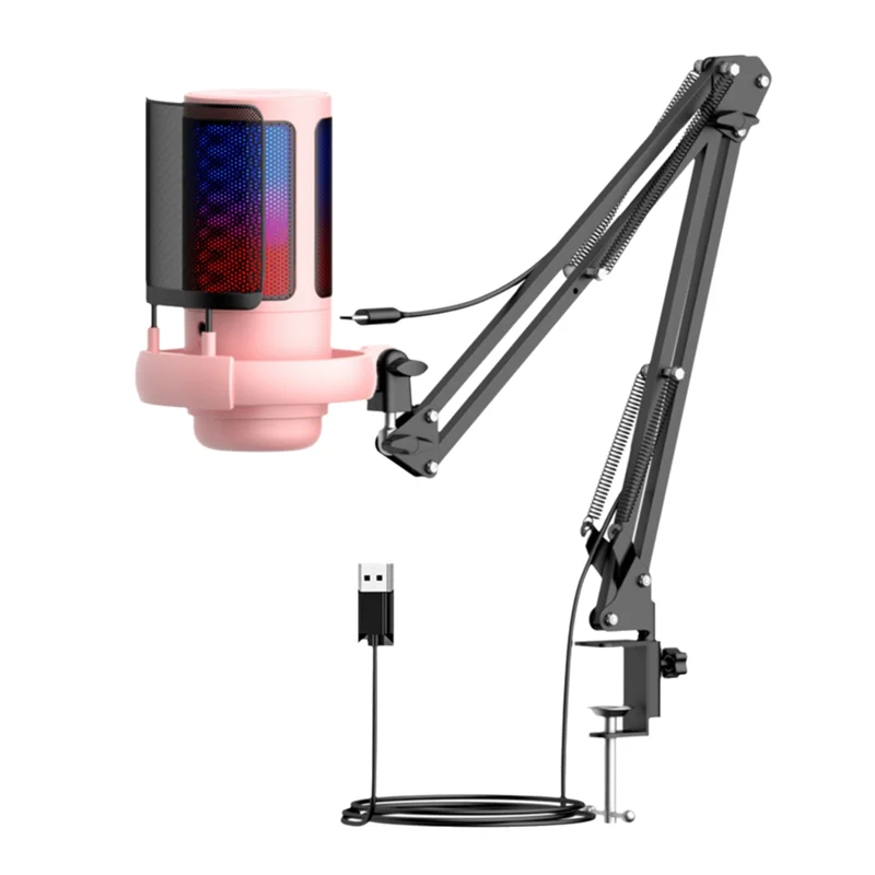 

B37B-RGB For Studio Recording USB Condenser Microphone With Metal Boom Stand For Esports Game Call Recording