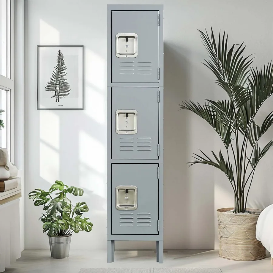 

3 Door 66"H Metal Lockers With Lock for Employees Storage Locker Cabinet for Home Gym Office School Garage Gray