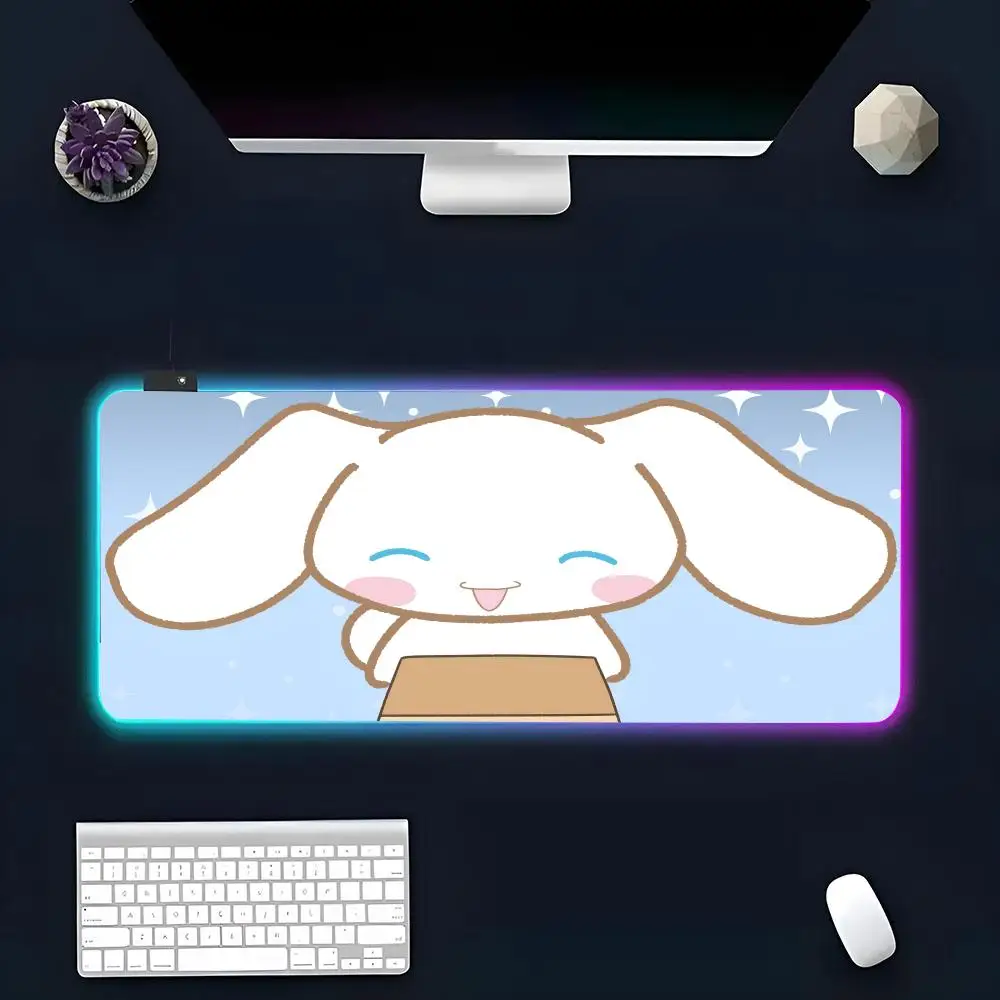 Коврик для мыши в стиле аниме C-Cinnamoroll, RGB, светящийся персональный рисунок, персонализированный Настольный коврик для ПК, коврик, игровой плеер, выделенная фотография