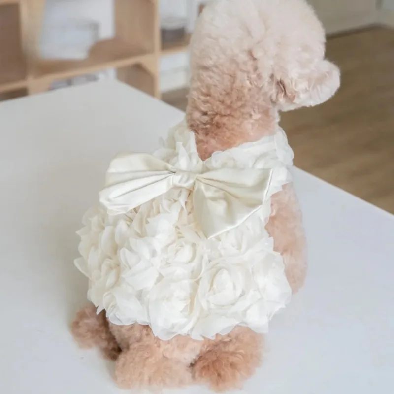 Summer Flower Dog Dresses 3D Rose Dress Cute Bow Pet Dog Clothes Cat Pet Skirt Clothing Pet Accessories Teddy Puppy Clothing