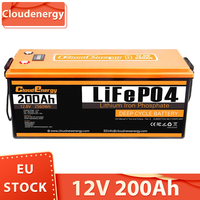 Cloudenergy 12V 200Ah LiFePO4 Battery Pack Backup Power 2560Wh Energy 6000+ Cycles Built-in 100A BMS Support in Series/Parallel