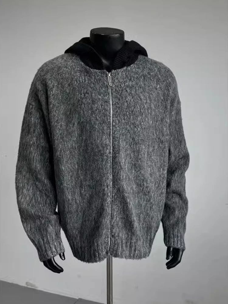 

Deep ey Cleanfit Hoodie Men's Autumn Winter Lazy Sle High Sensation American Open Cardigan Knitted Jaet for Teens