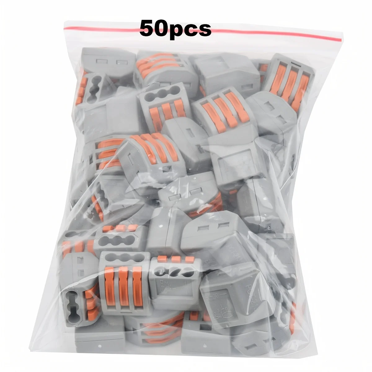 50pcs push-in wire terminal block connectors Quick-connect universal lever-action C-type electrical connection 3-hole