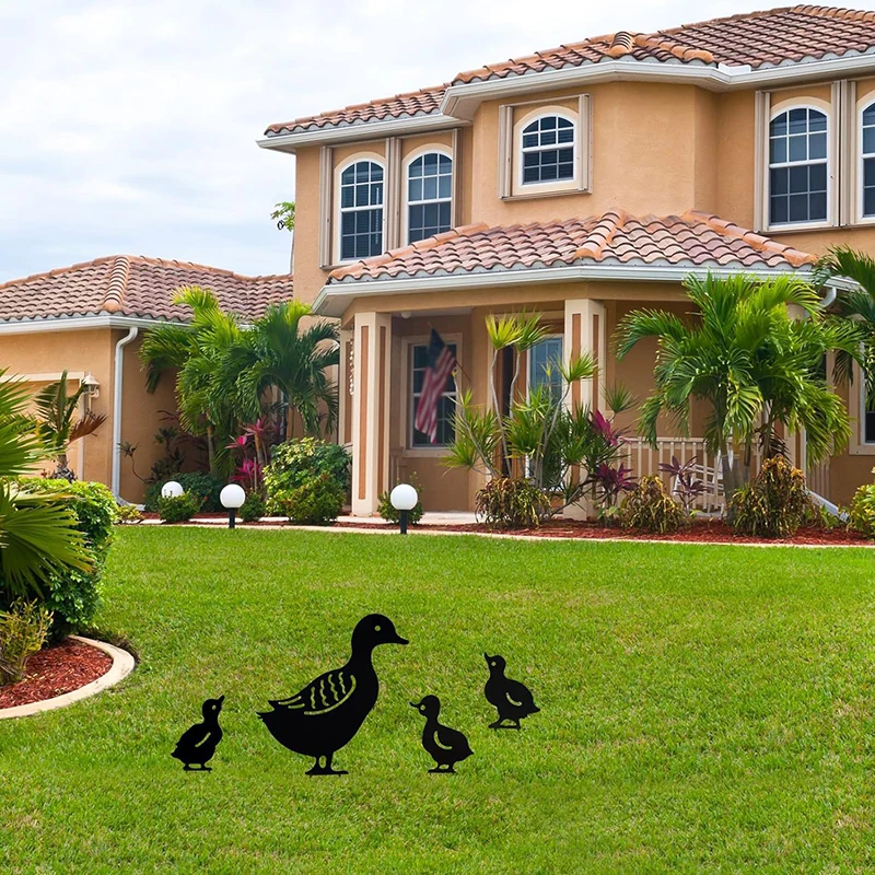 Black Duck Silhouette Garden Statues For Yard Outdoor Lawn Patios Garden Decoration Duck Metal Stake Decorative Garden Stakes