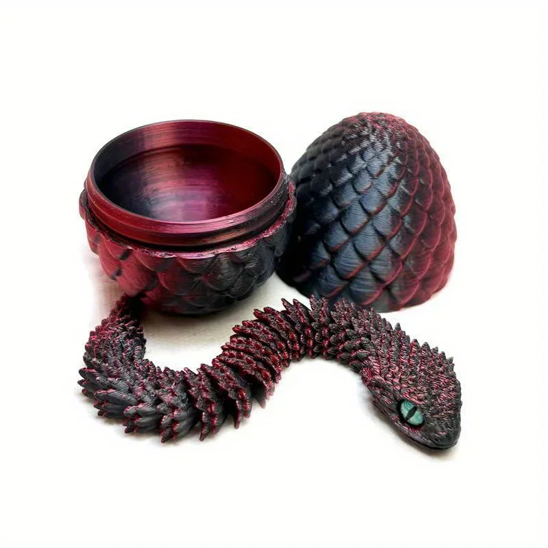3D Printed Snake with Egg – Movable Multi-Joint Figurine with Cool Eyes for Desk, Living Room, or Home Decor Display