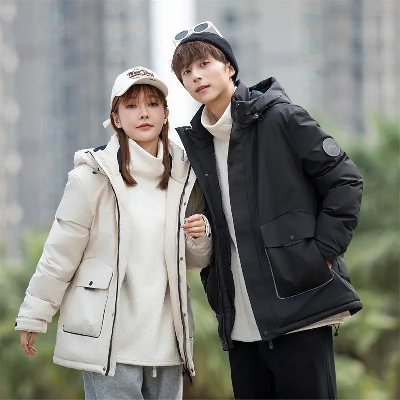 L-7XL Couple Short Style -20 ℃~-5 ℃ High end Large Size Down Coat for Men's Work 90 White Duck  Thickened Hooded  