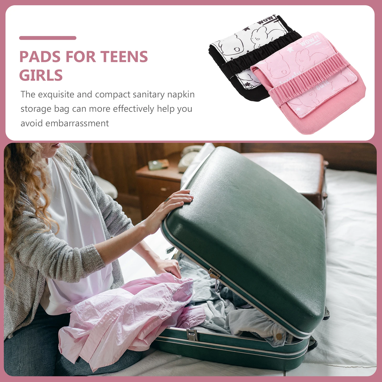 

2pcs Pink Tulip Sunflower Sanitary Napkin Storage Cotton Lining Travel Feminine Hygiene Bag for Teens Small Bag for Pads Tampons