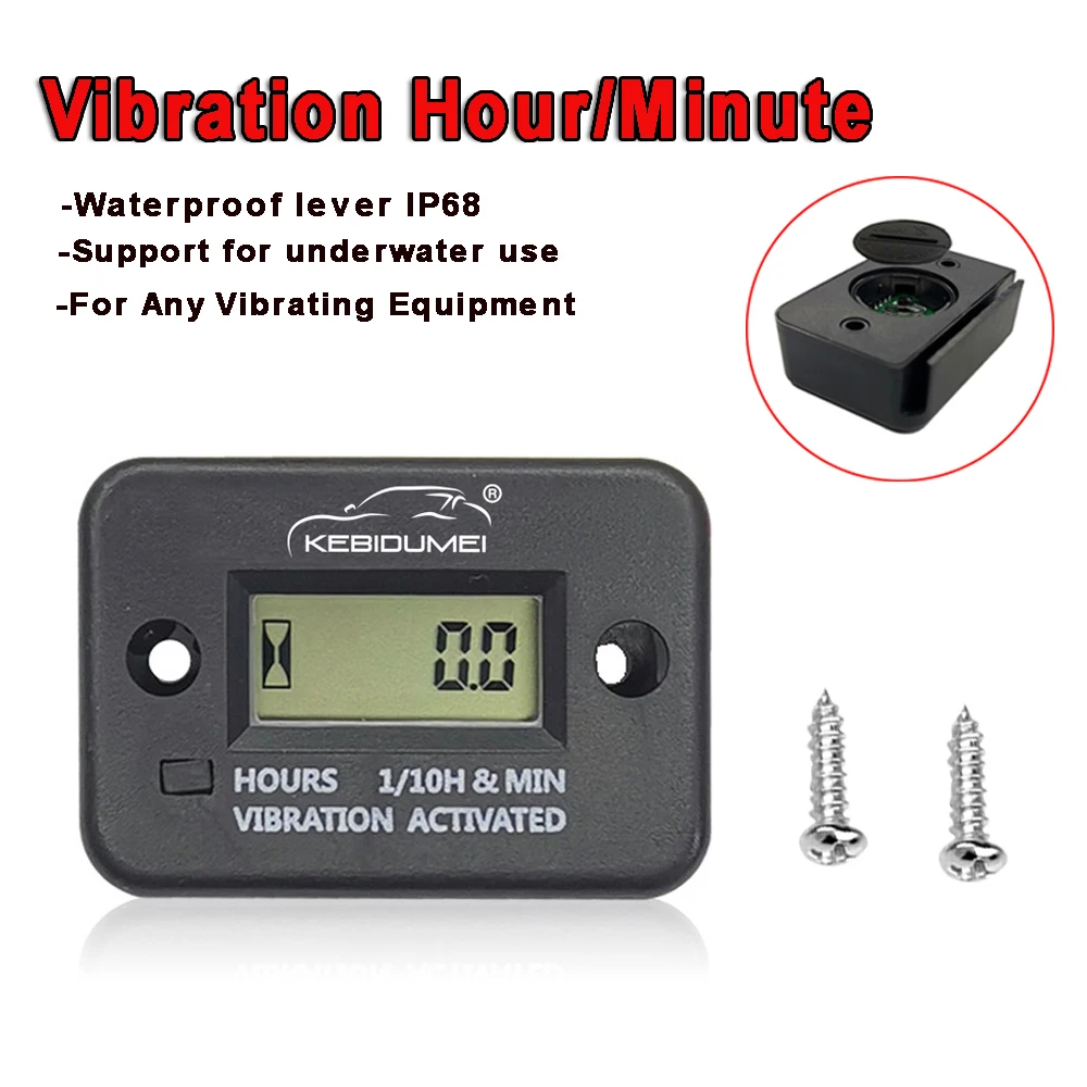 Upgrated Digital Vibration Tachometer Hour Meter Waterproof Engine Gauge LCD Display Reset Auto Sleep with Replacable Battery