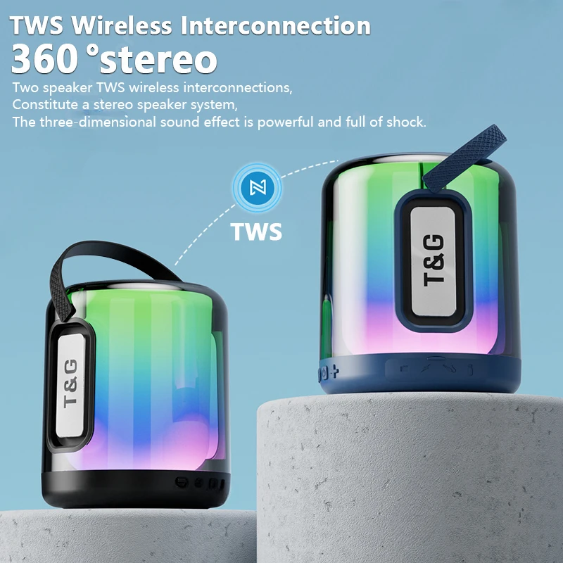 Bluetooth Speaker Portable LED Light Subwoofer Outdoor Sports Waterproof TWS Connection TF USB Speakerphone Hand-held Boombox