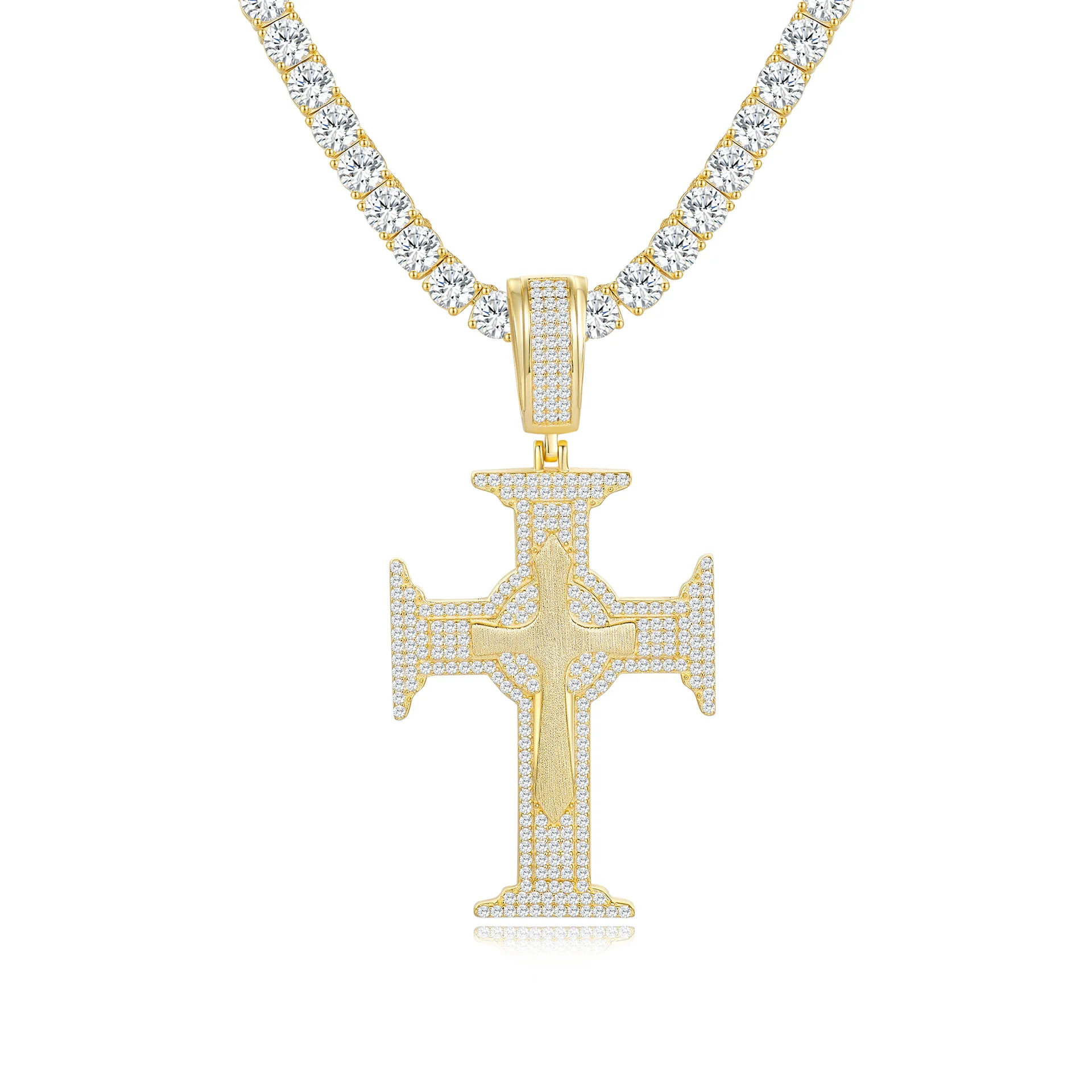 Luxurious 14K Gold Moissanite Necklace Pendant Brushed for Women Platinum Pt950 Fine Jewelry Gift