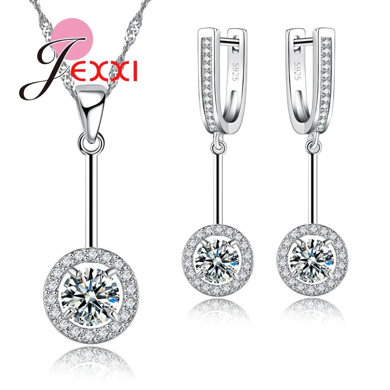 

Round CZ Jewelry Sets For Women 925 Sterling Silver Earrings/Ring/Necklace/Pendant Set Bridal Accessories