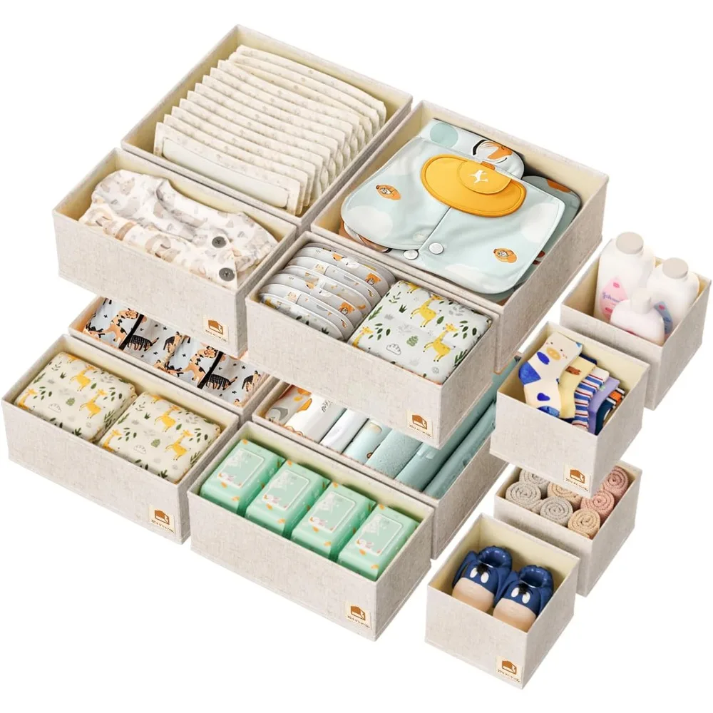

Linen Drawer Organizers for Nursery, Dresser & Closet (12-Pack) – Sturdy, Collapsible Nursery & Dresser Dividers for Baby Clothe