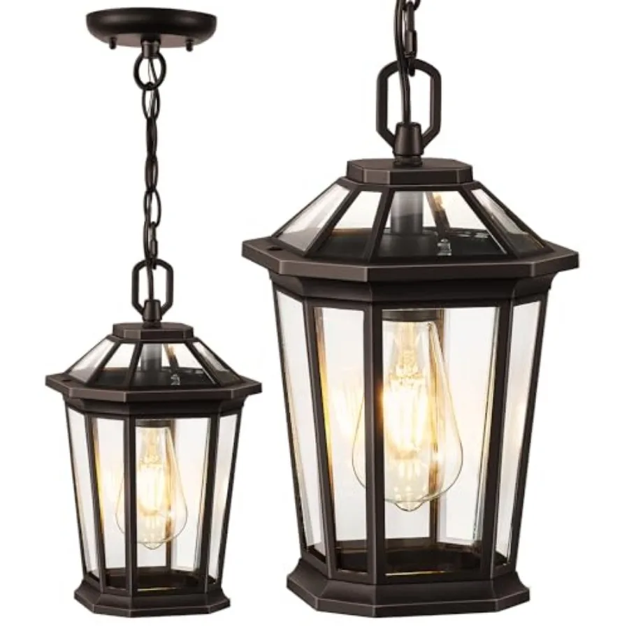 

Oil Rubbed Bronze Pendant Light Fixtures, Modern ORB Outdoor Chandelier with Clear Tempered Glass, Aluminum Ceiling Lights for