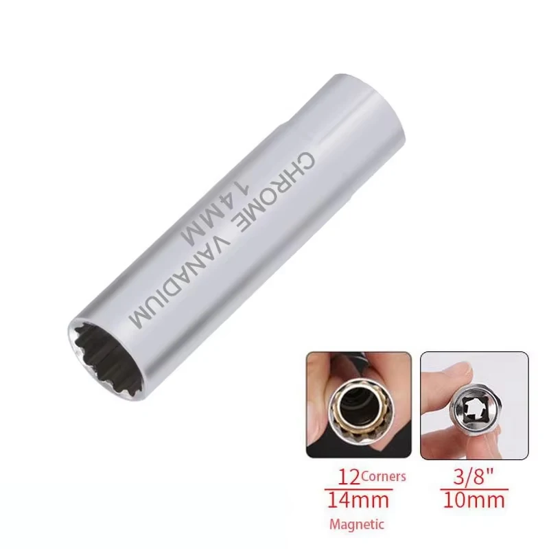 Universal Spark Plug Socket Spark Plug Wrench 3/8 Magnetic 12 Angle Thin Wall for 14mm 16mm Spark Plug Removal Auto Repair Tool