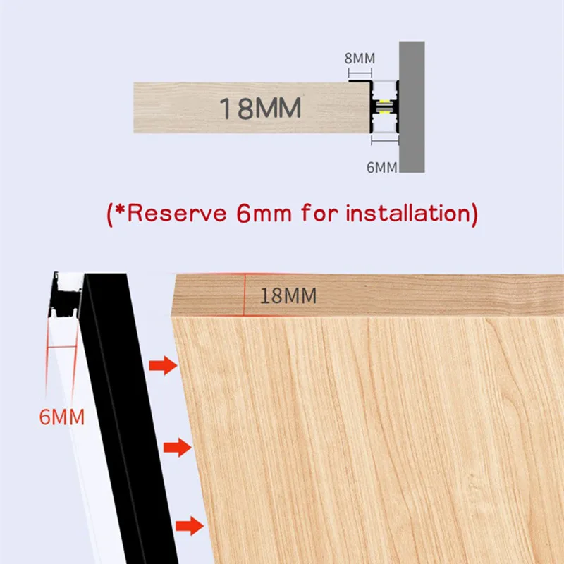 18mm construído-no perfil do diodo emissor de luz para a prateleira do guarda-roupa da vitrine recessed alumínio conduziu o canal do perfil barra