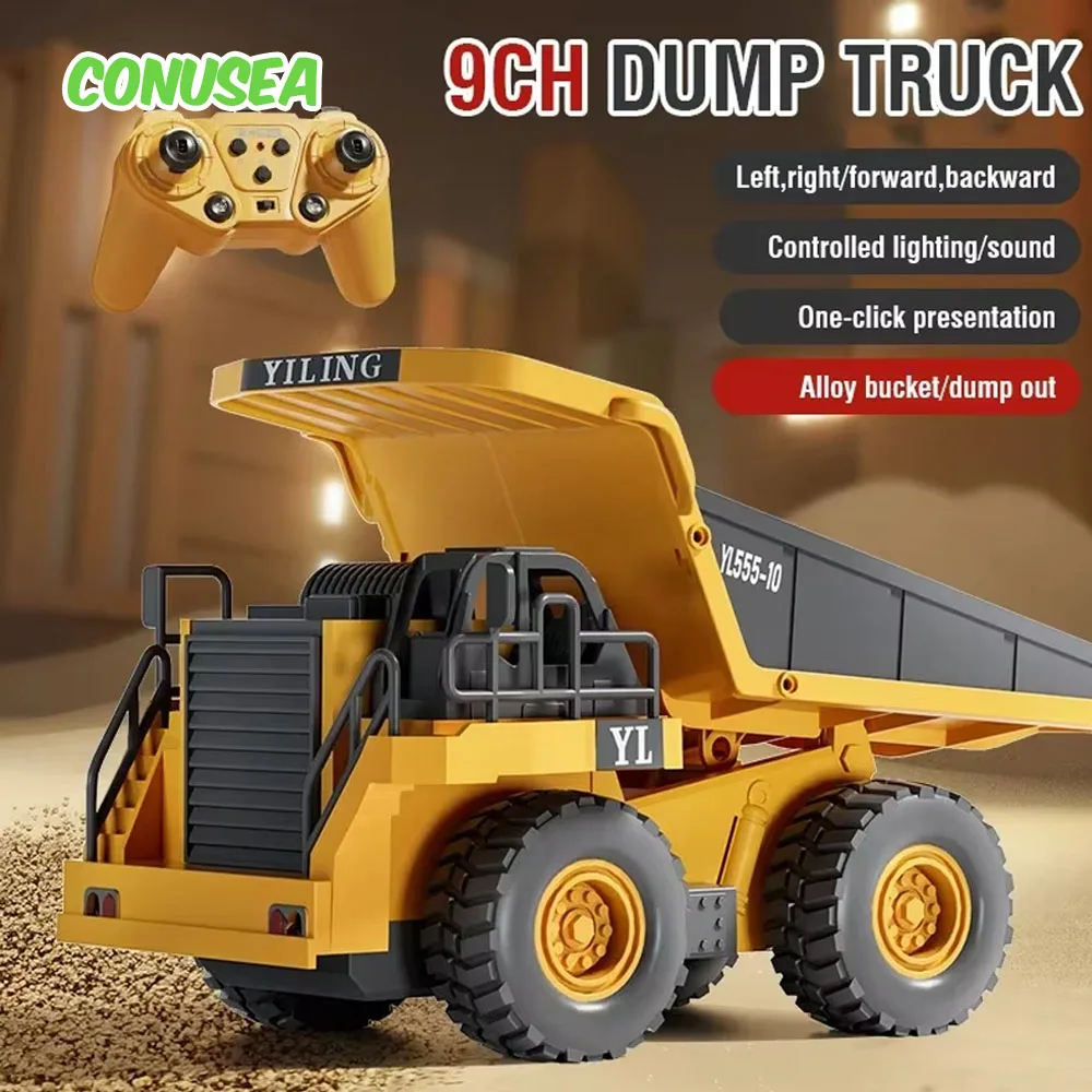 

9Ch Rc Dump Tractor Remote control truck Excavator 2.4G Radio control car Alloy Engineering Vehicle Children's Toys for Boys kid