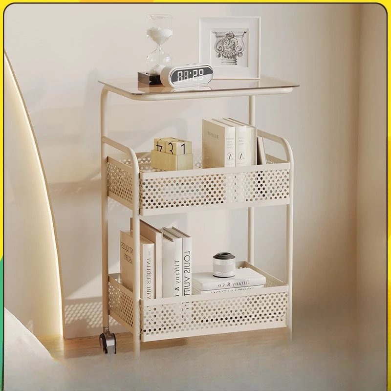 

A few bedrooms near the bedside of the cream wind can move the living room. online celebrity creative mini storage cart glass so