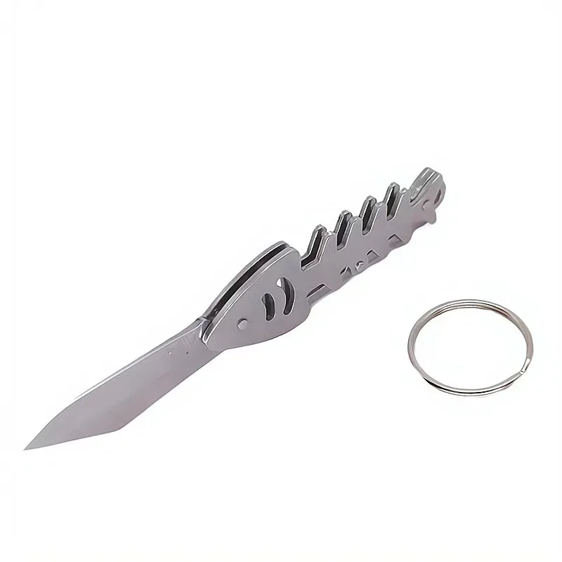 New Fish Bone Creative Unboxing Knife with Hanging Key, Metal Pocket Mini Stainless Steel Multifunctional Portable Folding Knife