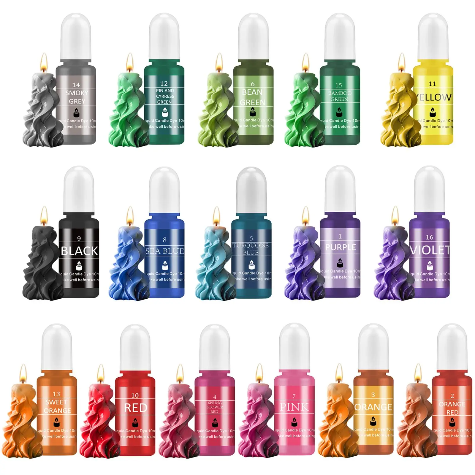 10ml 16 colores tinte para velas pigmento de cera no tóxico vela de soja pigmento de cera Colorante líquido tinte DIY Aroma jabón fabricación de velas suministros