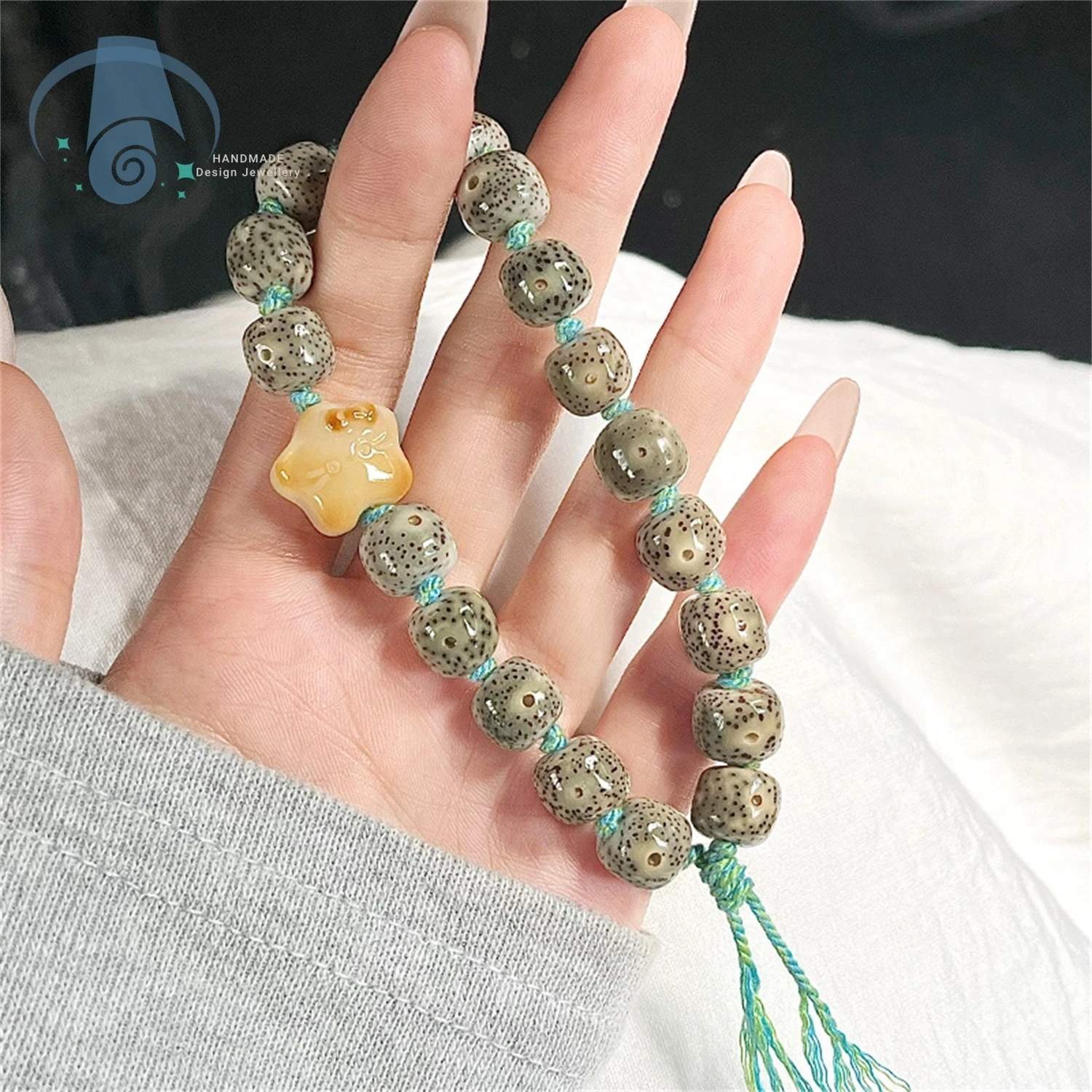 天然海南菩提樹の種子ブレスレット、古い樽型の単一の紐状仏教マラビーズ、指先遊び、瞑想、ヨガ、ストレス解消に