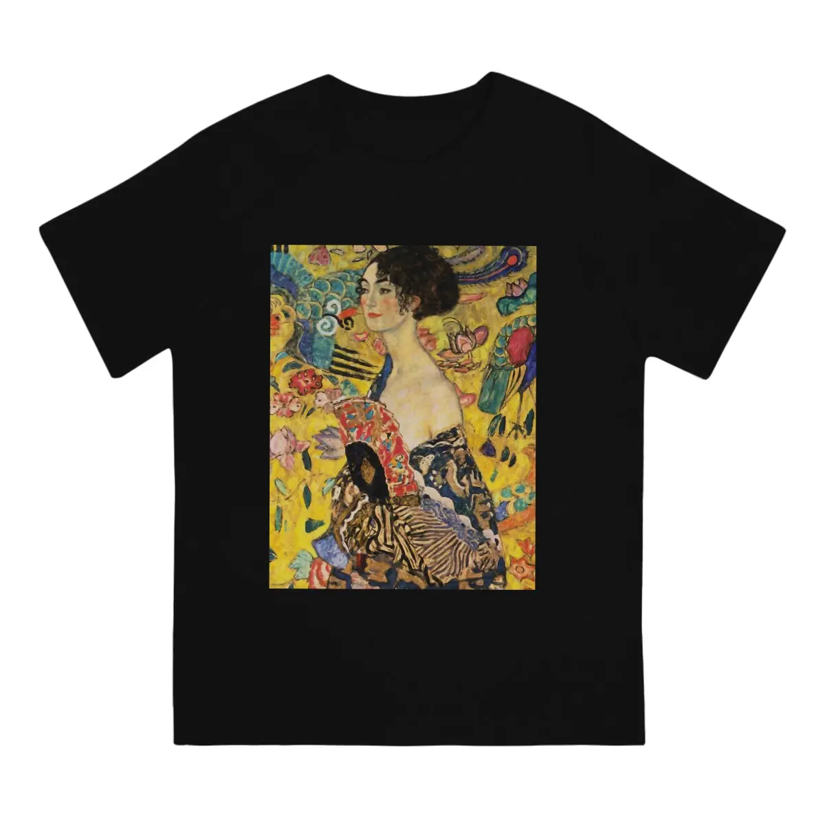 Cool Lady with Fan T-Shirt Men Crewneck 100% Cotton T Shirts Gustav Klimt Short Sleeve Tee Shirt Printing Tops