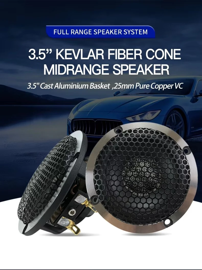 Factory 3.5 Inch RMS power 40W*2 92DB 4Ohm 25mm Pure Copper VC Neo Magnet Cast Aluminium Basket Paper Cone Car Midrange Speaker