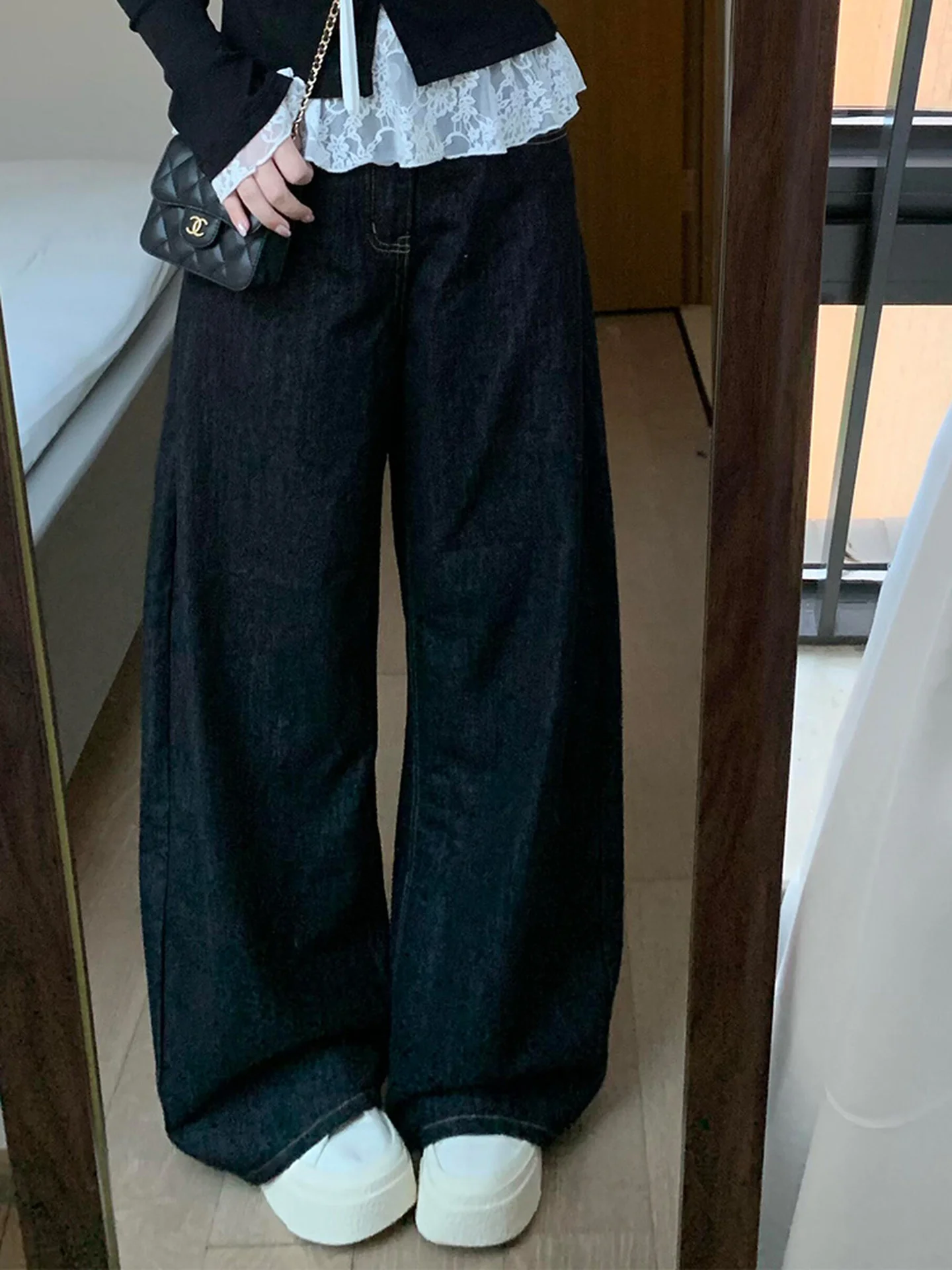 Plus size feminino azul profundo cintura alta até o chão vintage sle slim fit jeans casual calças de perna reta para outono inverno