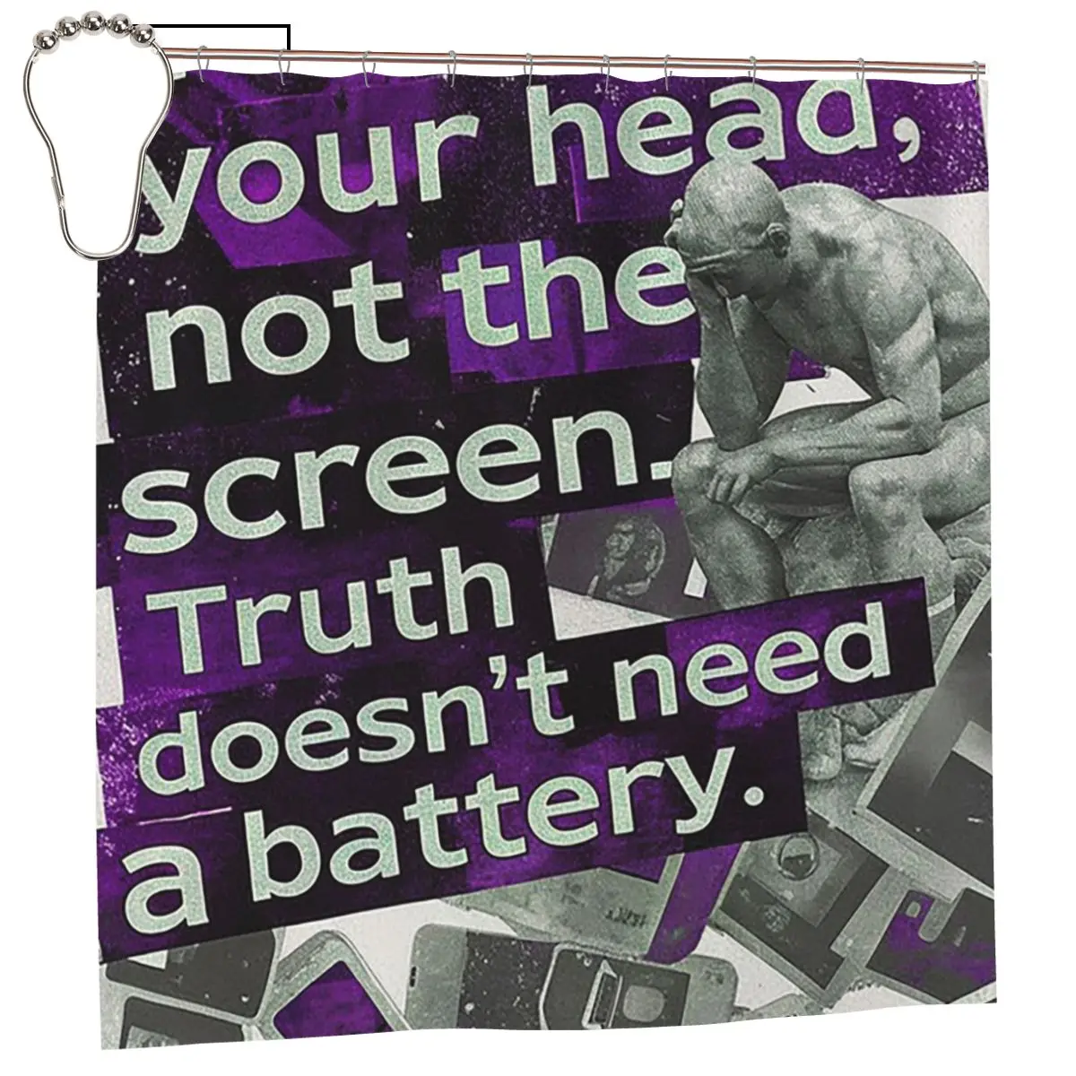 Truth Doesn't Need A Battery The Thinker On Broken Phones Shower Curtain Bathroom Polyester Waterproof Bath Curtains with Hooks