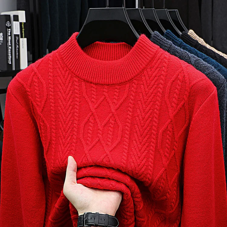 

Thiened Knitted Sweater f High Collar Warm Inner Wear for Men in Red Color Suitable for Autumn And Winter Seasons
