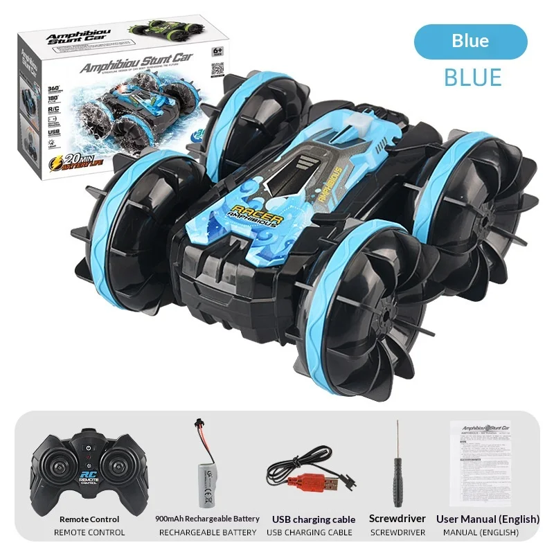 2,4G Dual-Control Amphibisches RC-Auto Hai-Stunt-Auto Wasser-Land Ferngesteuertes Armbanduhr-Modell Elektrisches Spielzeug für Kinder